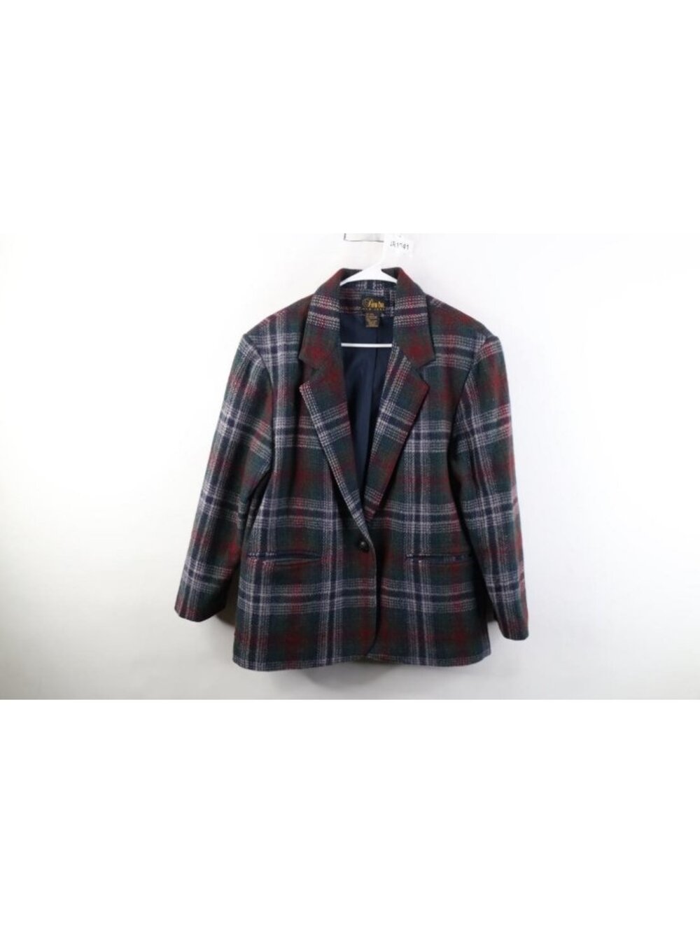 Vtg 90s Streetwear Womens Petite Large Wool Tweed Suit Coat Blazer Jacket Plaid